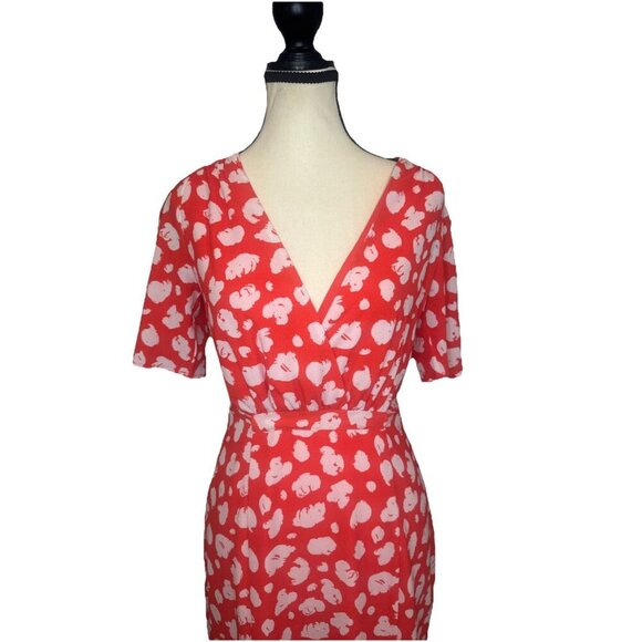 French Connection Aimee Verona Hibiscus & White Drape Front Split Midi Dress -0 - Picture 2 of 13